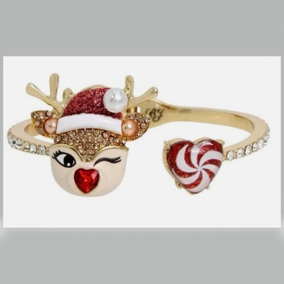 Betsey Johnson Winking Reindeer Pave Crystal Hinge Bracelet Christmas NWT - Picture 2 of 10